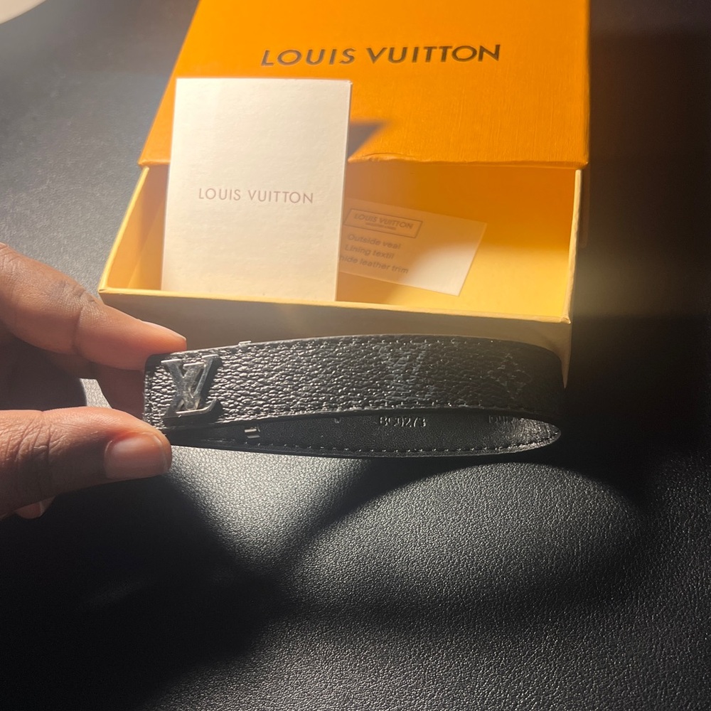 Louis Vuitton Black Textured Leather LV Initial Belt Bracelet